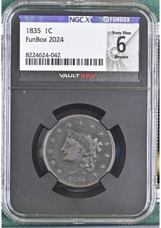 1835 1C NGCX VERY FINE 6 BROWN Front