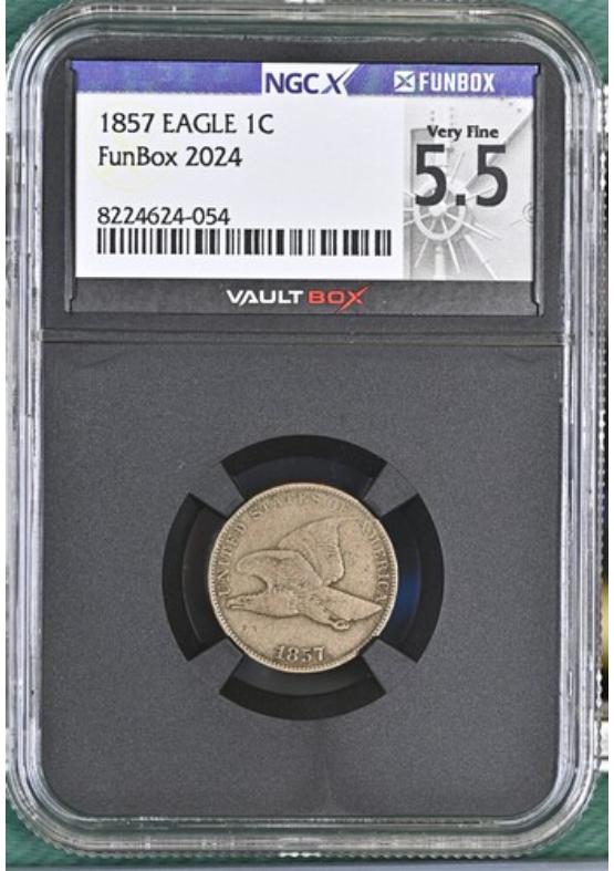 1857 EAGLE 1C NGCX VERY FINE 5.5 Front
