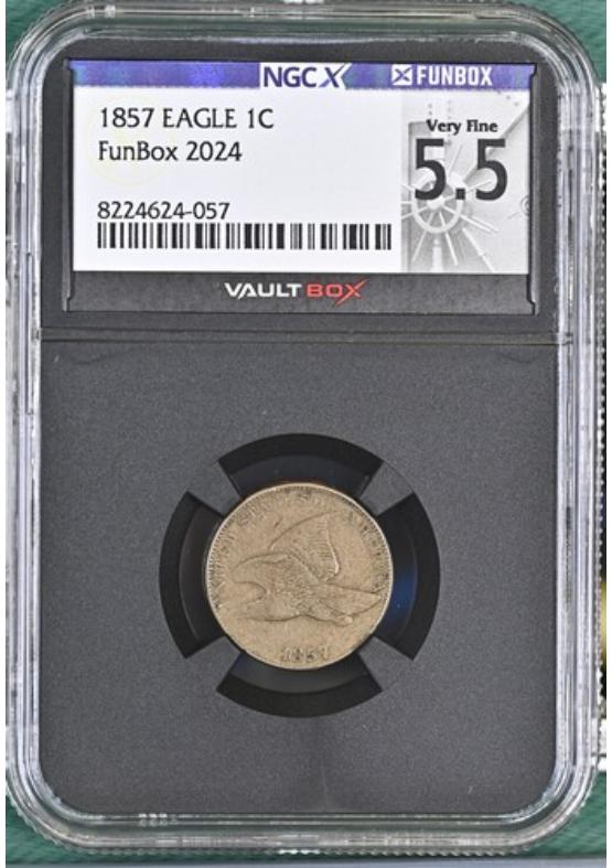1857 EAGLE 1C NGCX VERY FINE 5.5 Front