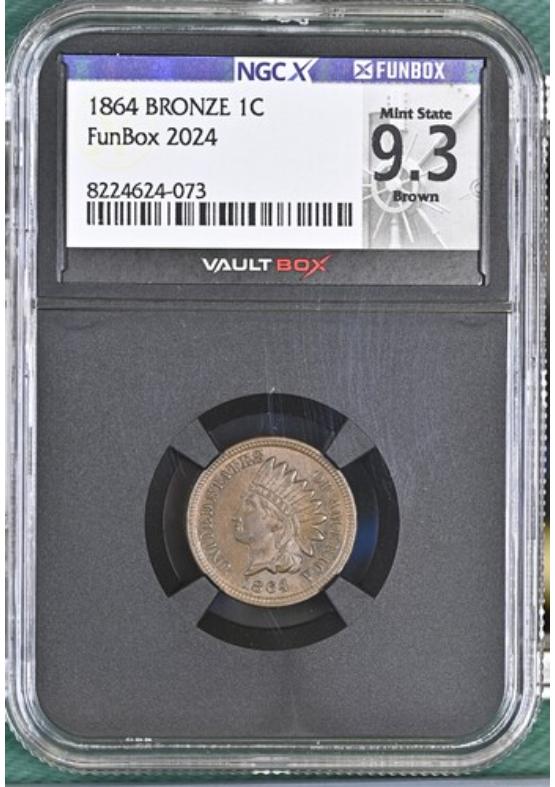 1864 BRONZE 1C NGCX MINT STATE 9.3 BROWN Front