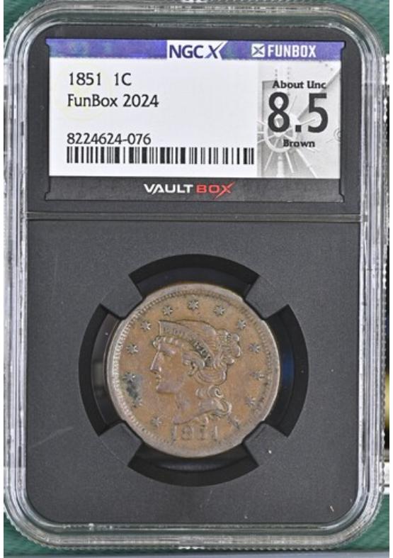 1851 1C NGCX ABOUT UNCIRCULATED 8.5 BROWN Front