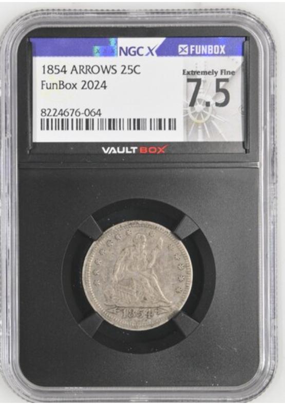 1854 ARROWS 25C NGCX EXTREMELY FINE 7.5 Front
