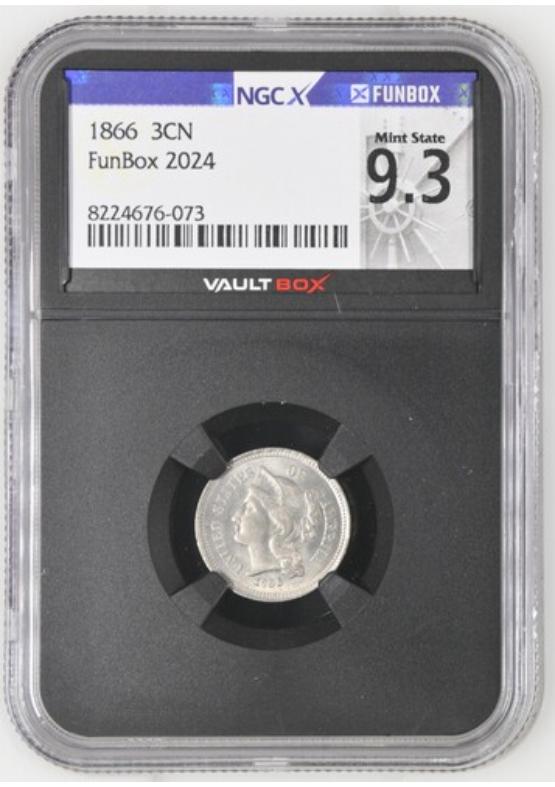 1866 3CN NGCX MINT STATE 9.3 Front
