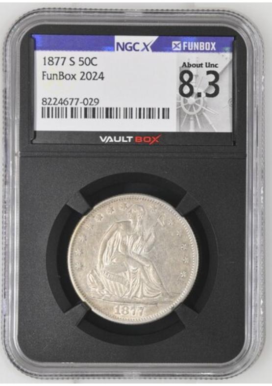 1877-S 50C NGCX ABOUT UNCIRCULATED 8.3 Front