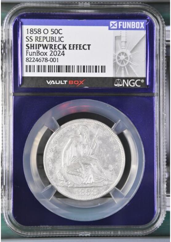 1858-O 50C SS REPUBLIC  NGC SHIPWRECK EFFECT Front