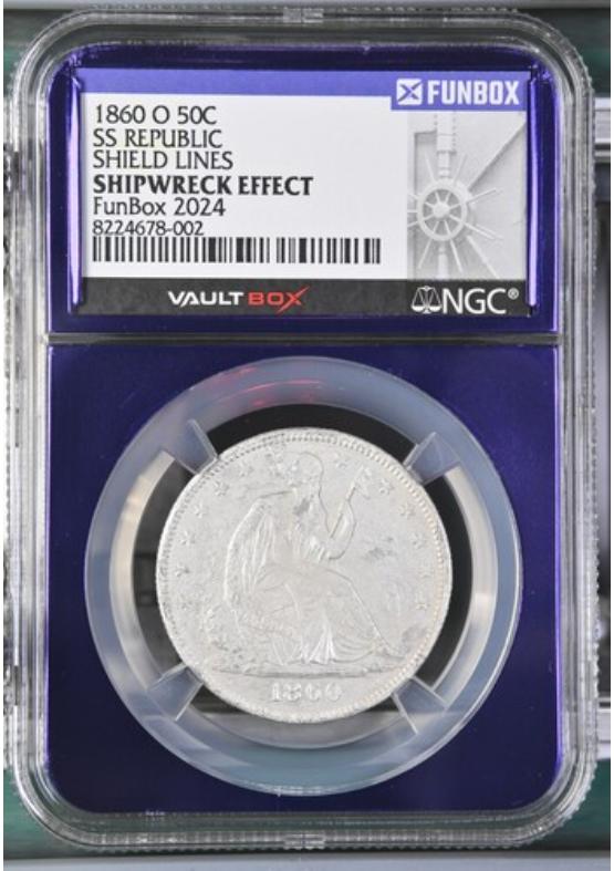 1860-O 50C SS REPUBLIC SHIELD LINES NGC SHIPWRECK EFFECT Front
