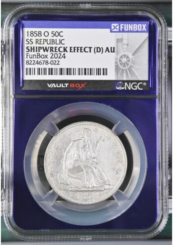 1858-O 50C SS REPUBLIC  NGC SHIPWRECK EFFECT Front