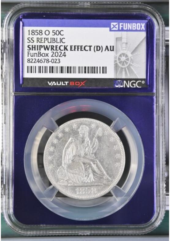 1858-O 50C SS REPUBLIC  NGC SHIPWRECK EFFECT Front