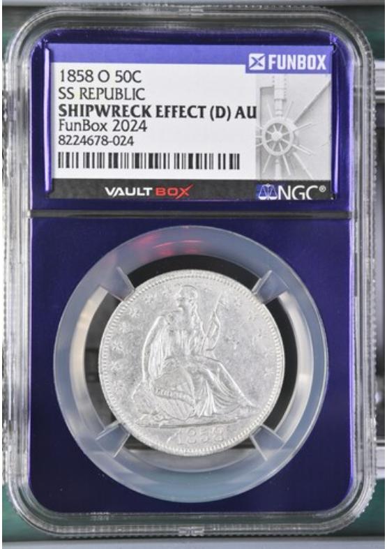 1858-O 50C SS REPUBLIC  NGC SHIPWRECK EFFECT Front