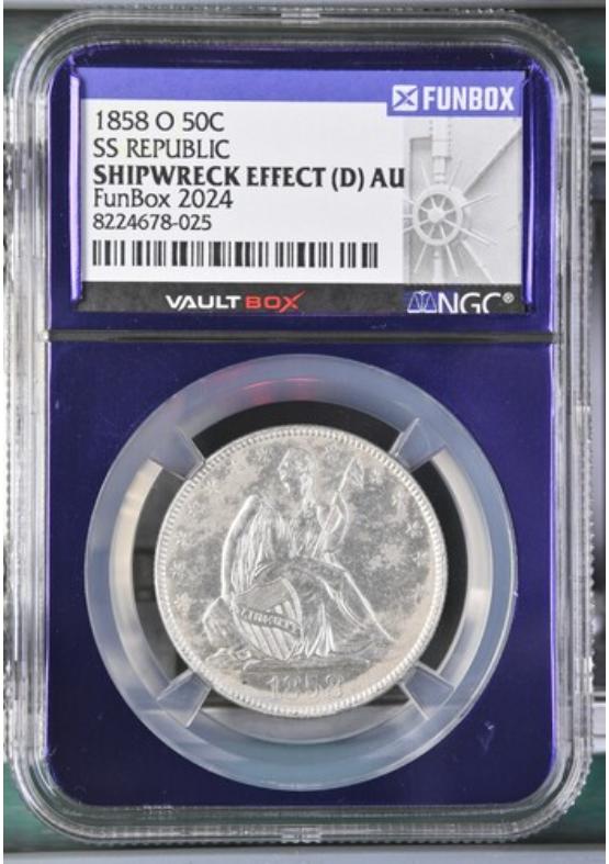 1858-O 50C SS REPUBLIC  NGC SHIPWRECK EFFECT Front