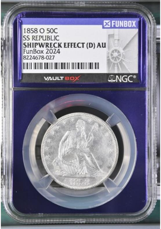 1858-O 50C SS REPUBLIC  NGC SHIPWRECK EFFECT Front