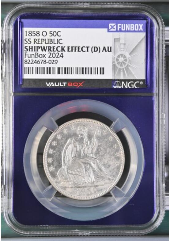 1858-O 50C SS REPUBLIC  NGC SHIPWRECK EFFECT Front