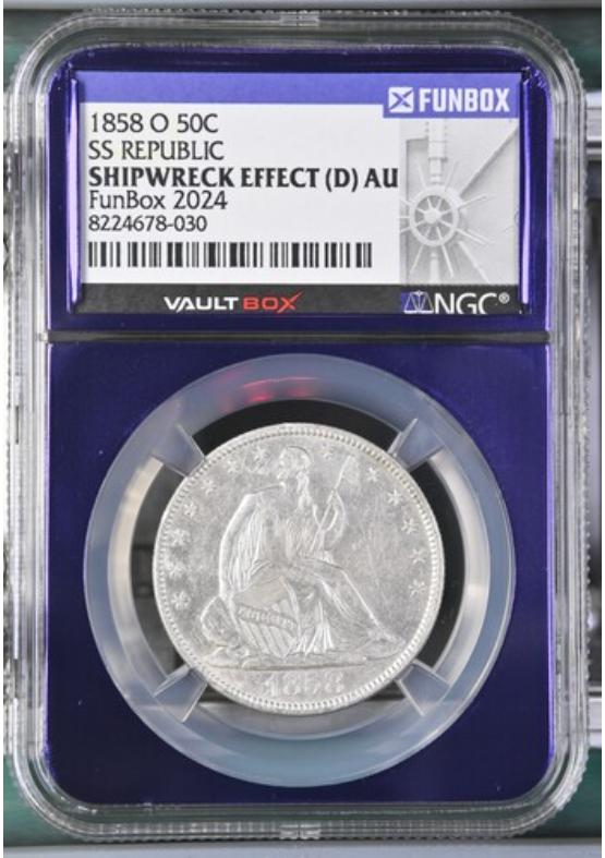 1858-O 50C SS REPUBLIC  NGC SHIPWRECK EFFECT Front