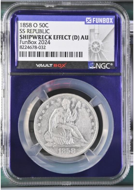 1858-O 50C SS REPUBLIC  NGC SHIPWRECK EFFECT Front