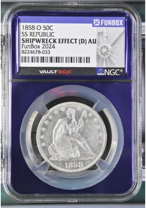 1858-O 50C SS REPUBLIC  NGC SHIPWRECK EFFECT Front