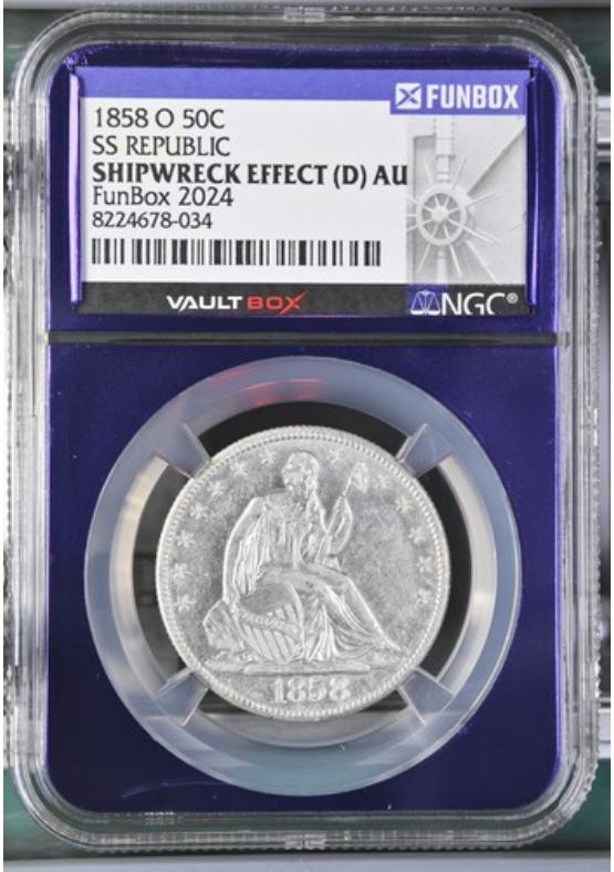 1858-O 50C SS REPUBLIC  NGC SHIPWRECK EFFECT Front
