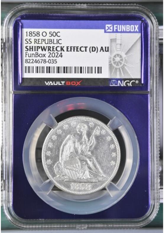 1858-O 50C SS REPUBLIC  NGC SHIPWRECK EFFECT Front