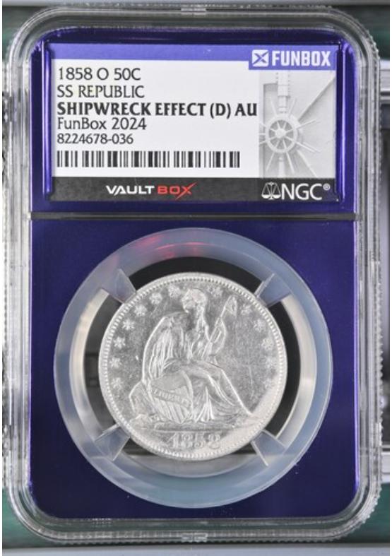 1858-O 50C SS REPUBLIC  NGC SHIPWRECK EFFECT Front