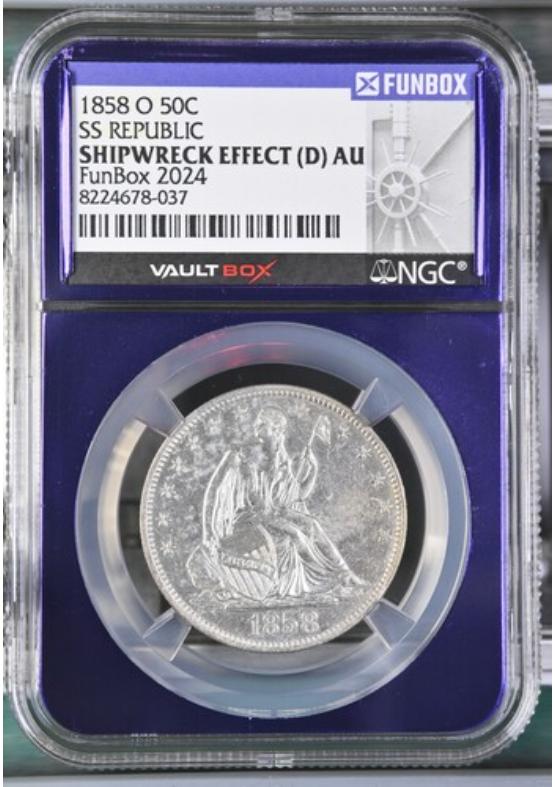 1858-O 50C SS REPUBLIC  NGC SHIPWRECK EFFECT Front