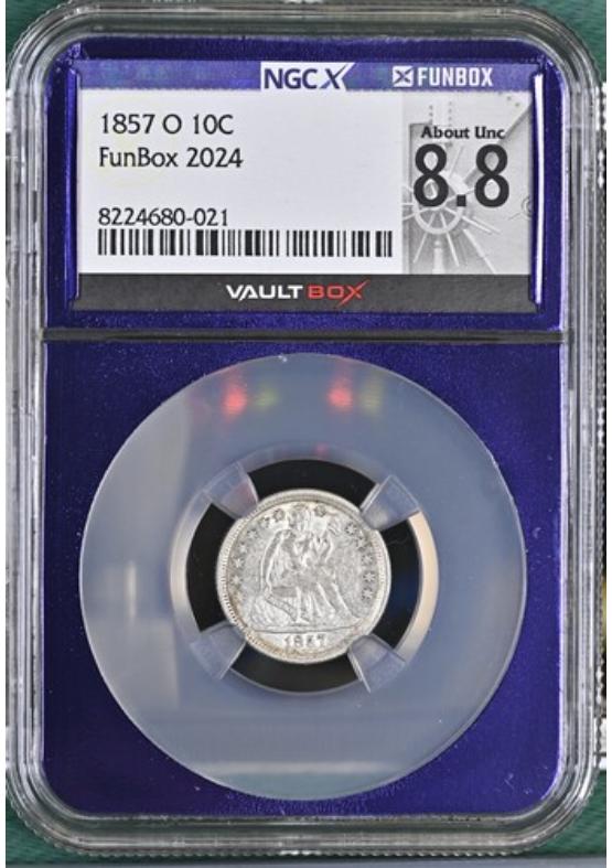 1857-O 10C NGCX ABOUT UNCIRCULATED 8.8 Front
