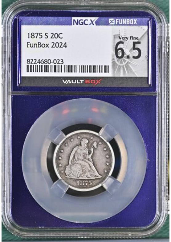 1875-S 20C NGCX VERY FINE 6.5 Front