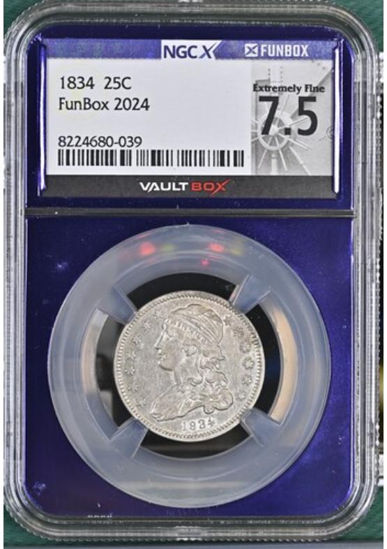 1834 25C NGCX EXTREMELY FINE 7.5 Front