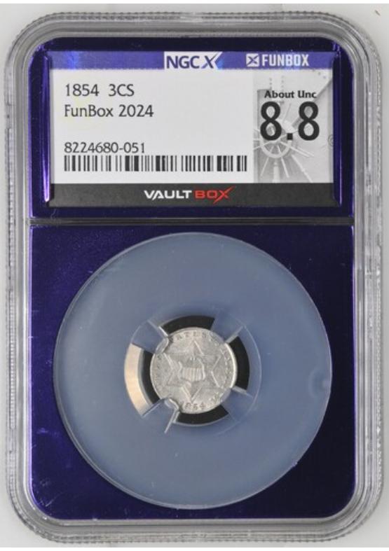 1854 3CS NGCX ABOUT UNCIRCULATED 8.8 Front