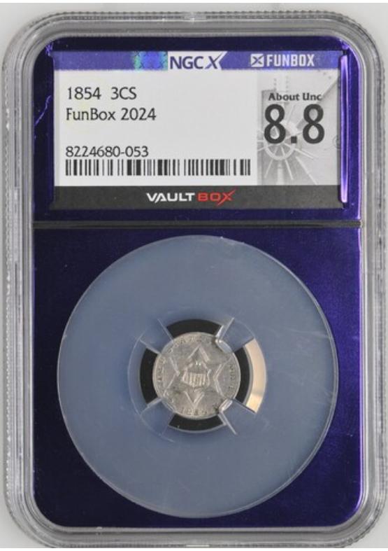 1854 3CS NGCX ABOUT UNCIRCULATED 8.8 Front