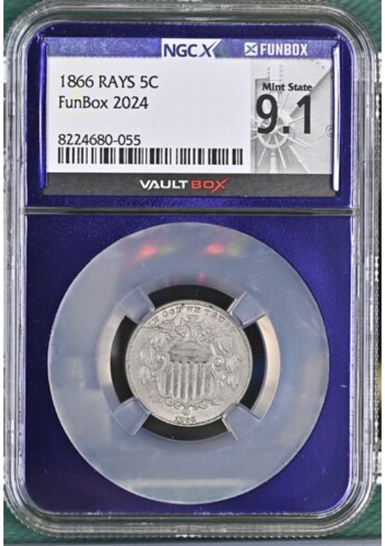 1866 RAYS 5C NGCX MINT STATE 9.1 Front