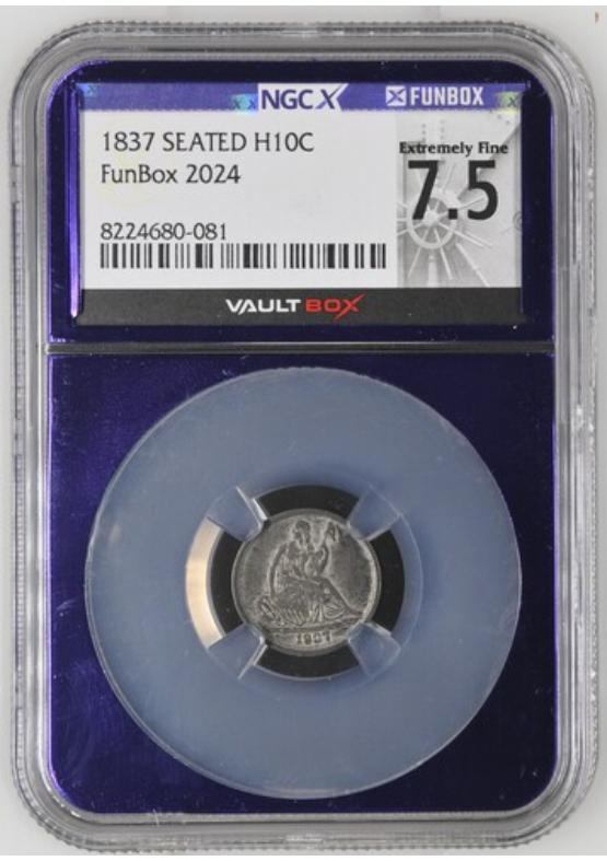 1837 SEATED H10C NGCX EXTREMELY FINE 7.5 Front
