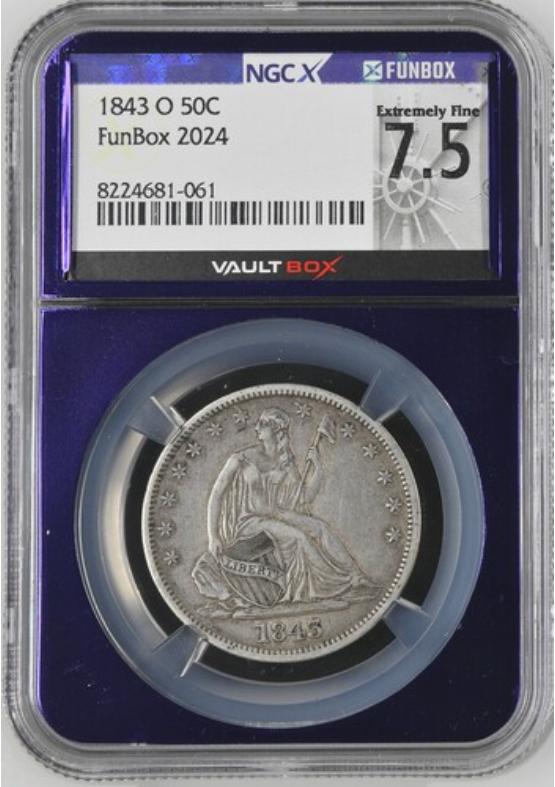 1843-O 50C NGCX EXTREMELY FINE 7.5 Front