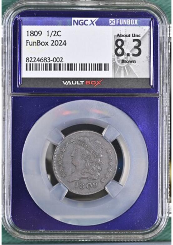 1809 1/2C NGCX ABOUT UNCIRCULATED 8.3 BROWN Front