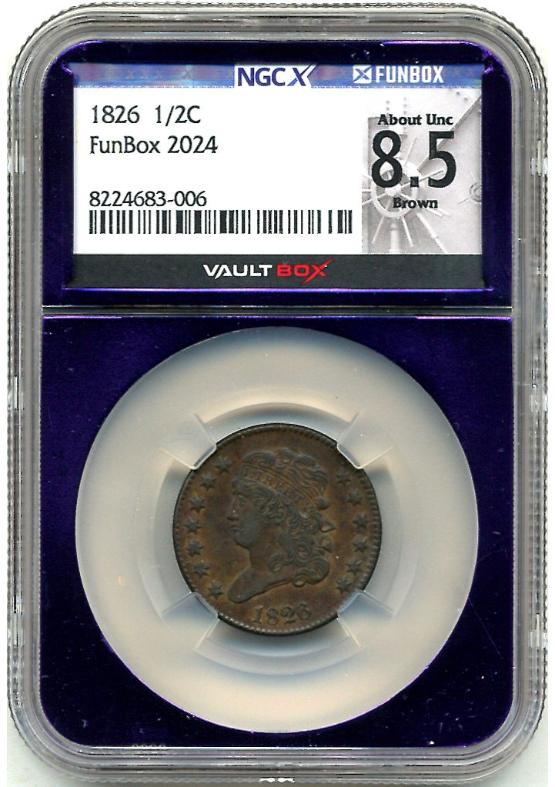 1826 1/2C NGCX ABOUT UNCIRCULATED 8.5 BROWN Front