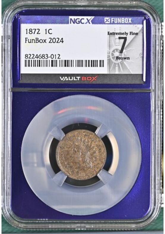 1872 1C NGCX EXTREMELY FINE 7 BROWN Front