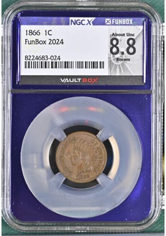 1866 1C NGCX ABOUT UNCIRCULATED 8.8 BROWN Front