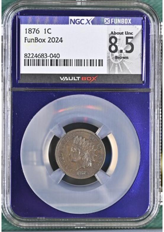 1876 1C NGCX ABOUT UNCIRCULATED 8.5 BROWN Front