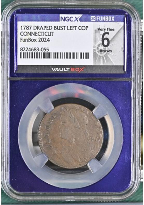 1787 DRAPED BUST LEFT COP CONNECTICUT NGCX VERY FINE 6 BROWN Front