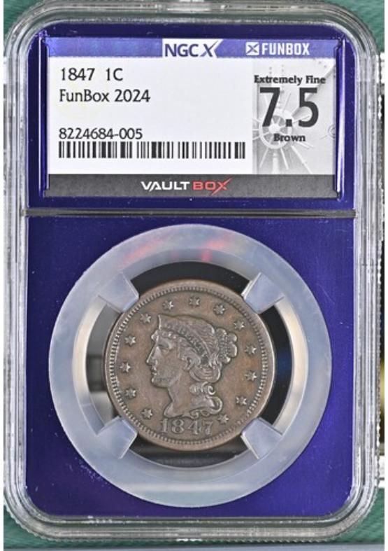 1847 1C NGCX EXTREMELY FINE 7.5 BROWN Front