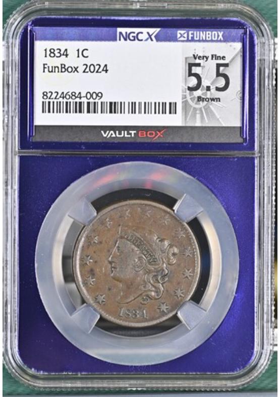 1834 1C NGCX VERY FINE 5.5 BROWN Front