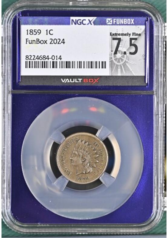 1859 1C NGCX EXTREMELY FINE 7.5 Front