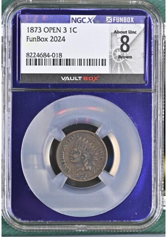 1873 OPEN 3 1C NGCX ABOUT UNCIRCULATED 8 BROWN Front