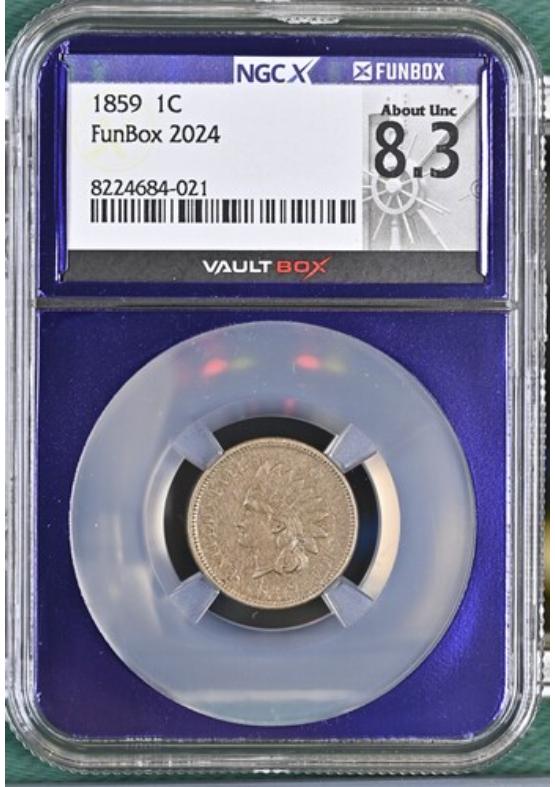 1859 1C NGCX ABOUT UNCIRCULATED 8.3 Front