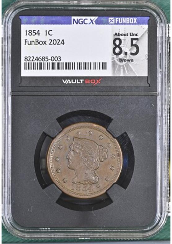1854 1C NGCX ABOUT UNCIRCULATED 8.5 BROWN Front