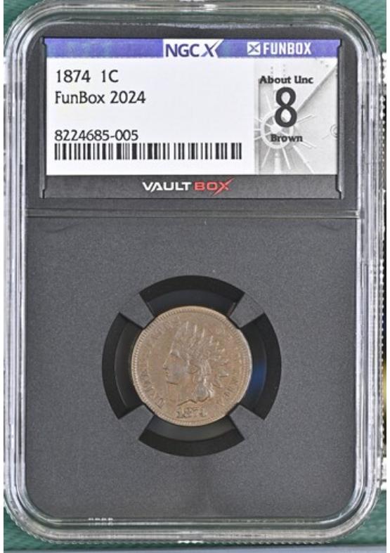 1874 1C NGCX ABOUT UNCIRCULATED 8 BROWN Front