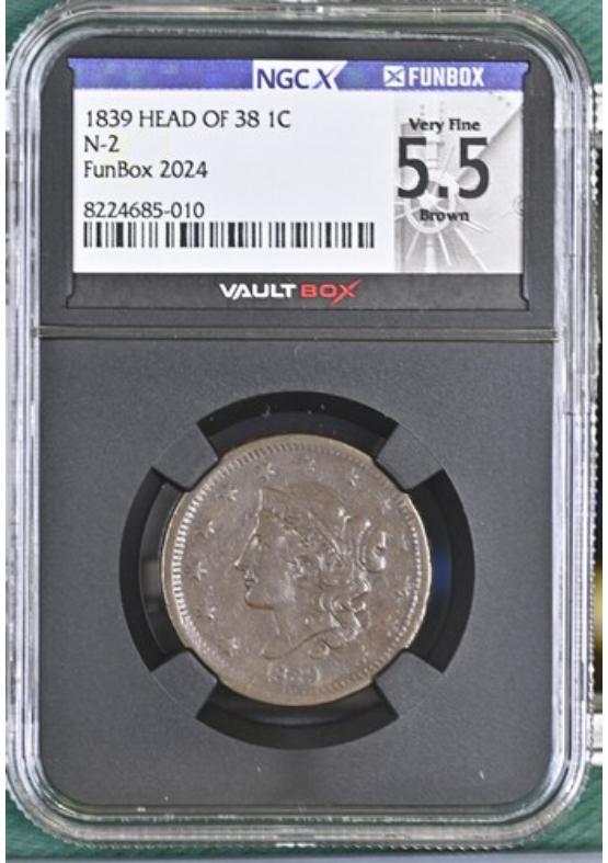 1839 HEAD OF 38 1C N-2 NGCX VERY FINE 5.5 BROWN Front
