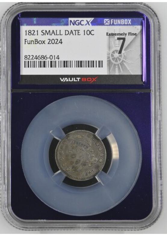 1821 SMALL DATE 10C NGCX EXTREMELY FINE 7 Front