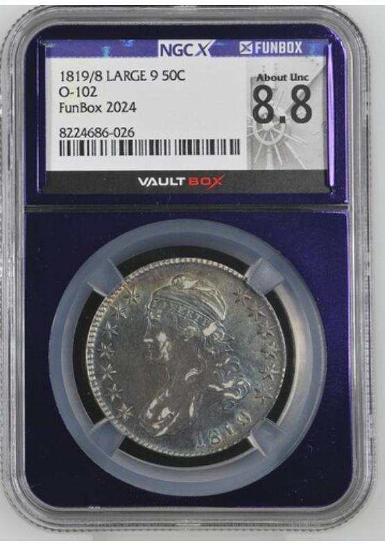 1819/8 LARGE 9 50C O-102 NGCX ABOUT UNCIRCULATED 8.8 Front