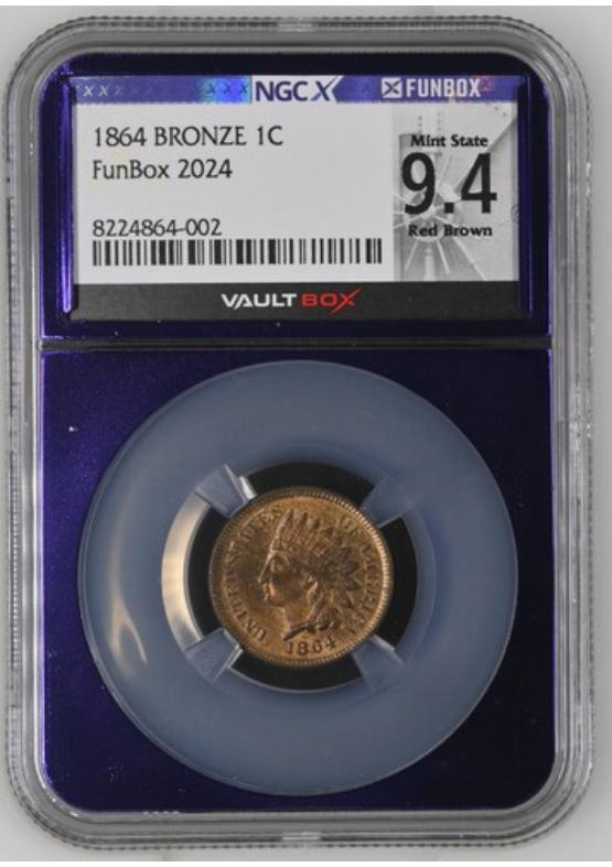 1864 BRONZE 1C NGCX MINT STATE 9.4 RED BROWN Front