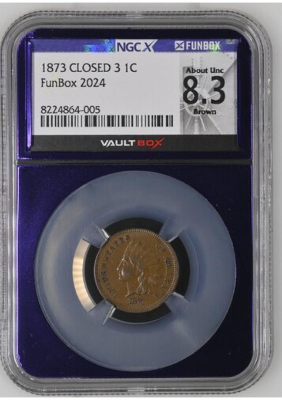 1873 CLOSED 3 1C NGCX ABOUT UNCIRCULATED 8.3 BROWN Front