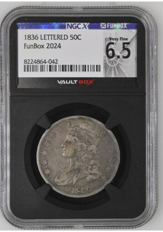 1836 LETTERED 50C NGCX VERY FINE 6.5 Front